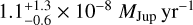 $1.1_{ - 0.6}^{ + 1.3} \times {10^{ - 8}}{M_{{\rm{Jup}}}}{\rm{y}}{{\rm{r}}^{ - 1}}$