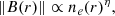 $$ \begin{aligned} \Vert B(r)\Vert \propto n_{e}(r)^{\eta }, \end{aligned} $$