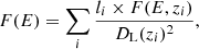 $$ \begin{aligned} F(E) = \sum _i \frac{l_i\times F(E, z_i)}{D_{\rm L}(z_i)^2}, \end{aligned} $$