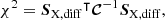 $$ \begin{aligned} \chi ^2= {{\boldsymbol{S}}_{\rm X,diff}}^\intercal \boldsymbol{\mathcal{C} }^{-1}{\boldsymbol{S}}_{\rm X,diff}, \end{aligned} $$