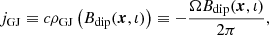 $$ \begin{aligned} j_\mathrm{GJ} \equiv c \rho _\mathrm{GJ} \left(B_\mathrm{dip} (\boldsymbol{x},\iota )\right) \equiv - \frac{\Omega B_\mathrm{dip} (\boldsymbol{x},\iota )}{2 \pi }, \end{aligned} $$