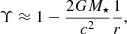 $$ \begin{aligned} \Upsilon \approx 1 - \frac{2 G M_\star }{c^2} \frac{1}{r}, \end{aligned} $$