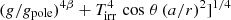 $ (g/g_{\mathrm{pole}})^{4\beta} + T_{\mathrm{irr}}^{4}\,\cos\,\theta\,(a/r)^{2}]^{1/4} $