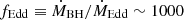 $ f_{\mathrm{Edd}} \equiv \dot{M}_{\mathrm{BH}}/\dot{M}_{\mathrm{Edd}} \sim 1000 $