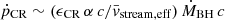 $ \dot{p}_{\mathrm{CR}} \sim (\epsilon_{\mathrm{CR}}\,\alpha\,c/\bar{v}_{\mathrm{stream,eff}})\,\dot{M}_{\mathrm{BH}}\,c $
