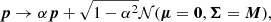$$ \begin{aligned} {\boldsymbol{p}} \rightarrow \alpha {\boldsymbol{p}} + \sqrt{1-\alpha ^2} \mathcal{N} ({\boldsymbol{\mu }}={\boldsymbol{0}},{\boldsymbol{\Sigma }}={\boldsymbol{M}}), \end{aligned} $$