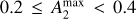 $0.2 \le A_2^{\max } < 0.4$