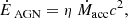 $$ \begin{aligned} \dot{E}_{\text{ AGN}} = \eta \ {\dot{M}}_{\rm {acc}} c^2, \end{aligned} $$