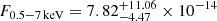 $ F_{0.5{-}7\,\mathrm{keV}} = 7.82^{+11.06}_{-4.47} \times 10^{-14} $