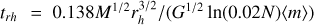 $\[t_{r h}=0.138 M^{1 / 2} r_h^{3 / 2} /\left(G^{1 / 2} \ln (0.02 N)\langle m\rangle\right)\]$