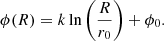 $$ \begin{aligned} \phi (R) = k \ln \left(\frac{R}{r_0}\right) + \phi _0. \end{aligned} $$