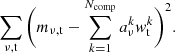 $$ \begin{aligned} \sum _{\rm \nu ,t}\Bigg (m_{\rm \nu ,t} - \sum _{k = 1}^{N_{\rm comp}}a_\nu ^k { w}_{\rm t}^k\Bigg )^2. \end{aligned} $$