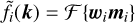 $\[\tilde{f}_{i}(\boldsymbol{k})=\mathcal{F}\{\boldsymbol{w}_{i} \boldsymbol{m}_{i}\}\]$
