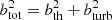 $ b_{\mathrm{tot}}^{2} = b_{\mathrm{th}}^{2} + b_{\mathrm{turb}}^{2} $