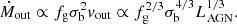 $$ \begin{aligned} \dot{M}_{\rm out} \propto f_{\rm g} \sigma _{\rm b}^2 v_{\rm out} \propto f_{\rm g}^{2/3} \sigma _{\rm b}^{4/3} L_{\rm AGN}^{1/3}. \end{aligned} $$