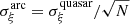 $ \sigma_\xi^{\mathrm{arc}}=\sigma_\xi^{\mathrm{quasar}}/\sqrt{N} $
