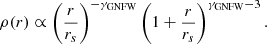 $$ \begin{aligned} \rho (r)\propto \left(\frac{r}{r_s}\right)^{-\gamma _{\rm GNFW}} \left(1+\frac{r}{r_s}\right)^{\gamma _{\rm GNFW}-3}. \end{aligned} $$