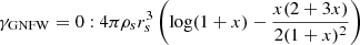 $$ \begin{aligned} \gamma _{\rm GNFW}&= 0: 4 \pi \rho _s r_s^3 \left(\log (1 + x)-\frac{x (2+3 x)}{2 (1+x)^2}\right) \end{aligned} $$
