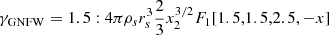 $$ \begin{aligned} \gamma _{\rm GNFW}&= 1.5: 4 \pi \rho _s r_s^3 \frac{2}{3} x^{3/2} _2F_1[1.5,1.5,2.5,-x] \end{aligned} $$