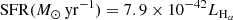$$ \begin{aligned} \mathrm{SFR} (M_{\odot }\,\mathrm{yr}^{-1}) = 7.9 \times 10^{-42} L_{\mathrm{H}_{\alpha }} \end{aligned} $$