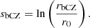 $$ \begin{aligned} s_\mathrm{bCZ} = \ln \left(\frac{r_\mathrm{bCZ} }{r_0}\right). \end{aligned} $$