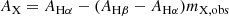 $$ \begin{aligned} A_{\rm X} = A_{\rm H\alpha } - (A_{\rm H\beta }-A_{\rm H\alpha }) m_{\rm X,obs} \end{aligned} $$