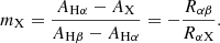 $$ \begin{aligned} m_{\rm X} = \frac{A_{\rm H\alpha }-A_{\rm X}}{A_{\rm H\beta }-A_{\rm H\alpha }}=-\frac{R_{\alpha \beta }}{R_{\rm \alpha X}}. \end{aligned} $$