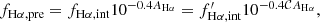 $$ \begin{aligned} f_{\rm H\alpha , pre}=f_{\rm H\alpha , int} 10^{-0.4A_{\rm H\alpha }}=f^{\prime }_{\rm H\alpha , int} 10^{-0.4\mathcal{C} A_{\rm H\alpha }}, \end{aligned} $$