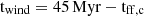 $ \rm{t_{wind} = 45\,Myr-t_{ff,c}} $