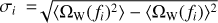 ${\sigma _i} = \sqrt {\langle {\Omega _{\rm{W}}}{{\left( {{f_i}} \right)}^2}\rangle - {{\langle {\Omega _{\rm{W}}}\left( {{f_i}} \right)\rangle }^2}} $