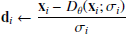 $ \mathbf{d}_i \gets \frac{\mathbf{x}_i - D_\theta(\mathbf{x}_i; \sigma_i) }{\sigma_i} $