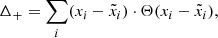 $$ \begin{aligned} \Delta _+ = \sum _i (x_i - {\tilde{x}}_i) \cdot \Theta (x_i - {\tilde{x}}_i), \end{aligned} $$