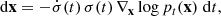 $$ \begin{aligned} \mathrm{d} \mathbf{x}=-\dot{\sigma }(t) \, \sigma (t) \, \nabla _{\mathbf{x}} \log p_t(\mathbf{x}) \;\mathrm{d} t, \end{aligned} $$
