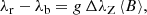 $$ \begin{aligned} \lambda _{\rm r}-\lambda _{\rm b}=g\,\Delta \lambda _{\rm Z}\,{\langle B\rangle }, \end{aligned} $$