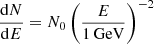 $ \frac{\mathrm{d}N}{\mathrm{d}E} = N_0 \left( \frac{E}{1\,\mathrm{GeV}}\right)^{-2} $