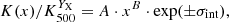 $$ \begin{aligned} K(x)/K_{500}^{Y_{\rm X}} = A\cdot x^B \cdot \mathrm{exp}(\pm \sigma _{\mathrm{int} }), \end{aligned} $$