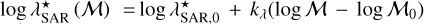 $\lambda _{{\rm{SAR}}}^ \star ({\cal M}) = \log \lambda _{{\rm{SAR}},0}^ \star + {k_\lambda }\left( {\log {\cal M} - \log {{\cal M}_0}} \right)$