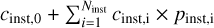 ${c_{{\rm{inst}},0}} + \mathop \sum \limits_{i = 1}^{{N_{{\rm{inst}}}}} {c_{{\rm{inst}},{\rm{i}}}} \times {p_{{\rm{inst}},{\rm{i}}}}$