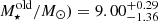 $ M_{\star}^{\mathrm{old}} / M_{\odot}) = 9.00^{+0.29}_{-1.36} $