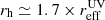 $ r_{\mathrm{h}} \simeq 1.7 \times r_{\mathrm{eff}}^{\mathrm{UV}} $