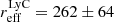 $ r_{\mathrm{eff}}^{\mathrm{LyC}} = 262 \pm 64 $