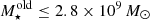 $ M_{\star}^{\mathrm{old}} \leq 2.8 \times 10^{9}\,M_{\odot} $