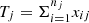 $$ \begin{aligned} T_{j} = \Sigma _{i = 1}^{n_{j}} x_{ij} \end{aligned} $$