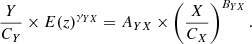 $$ \begin{aligned} \frac{Y}{C_Y} \times E(z)^{\gamma _{YX}} = A_{YX} \times \left( \frac{X}{C_X} \right)^{B_{YX}}. \end{aligned} $$