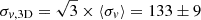 $ \sigma_{v,\rm 3D} =\sqrt{3}\times \langle\sigma_{v}\rangle = 133\pm9 $