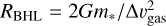 ${R_{{\rm{BHL}}}}{\rm{ = }}2G{m_ * }/{\rm{\Delta }}\v _{{\rm{gas}}}^{\rm{2}}$