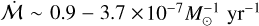 $\dot {\cal M}\~0.9 - 3.7 \times {10^{ - 7}}M_ \odot ^{ - 1}$