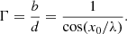 $$ \begin{aligned} \Gamma =\frac{b}{d}=\frac{1}{\cos (x_0/\lambda )}. \end{aligned} $$