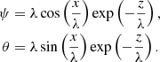 $$ \begin{aligned} \psi&=\lambda \cos \left(\frac{x}{\lambda }\right)\exp \left(-\frac{z}{\lambda }\right), \nonumber \\ \theta&=\lambda \sin \left(\frac{x}{\lambda }\right)\exp \left(-\frac{z}{\lambda }\right). \end{aligned} $$