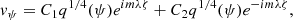 $$ \begin{aligned} v_{\psi }=C_1q^{1/4}(\psi )e^{im\lambda \zeta }+C_2q^{1/4}(\psi )e^{-im\lambda \zeta }, \end{aligned} $$